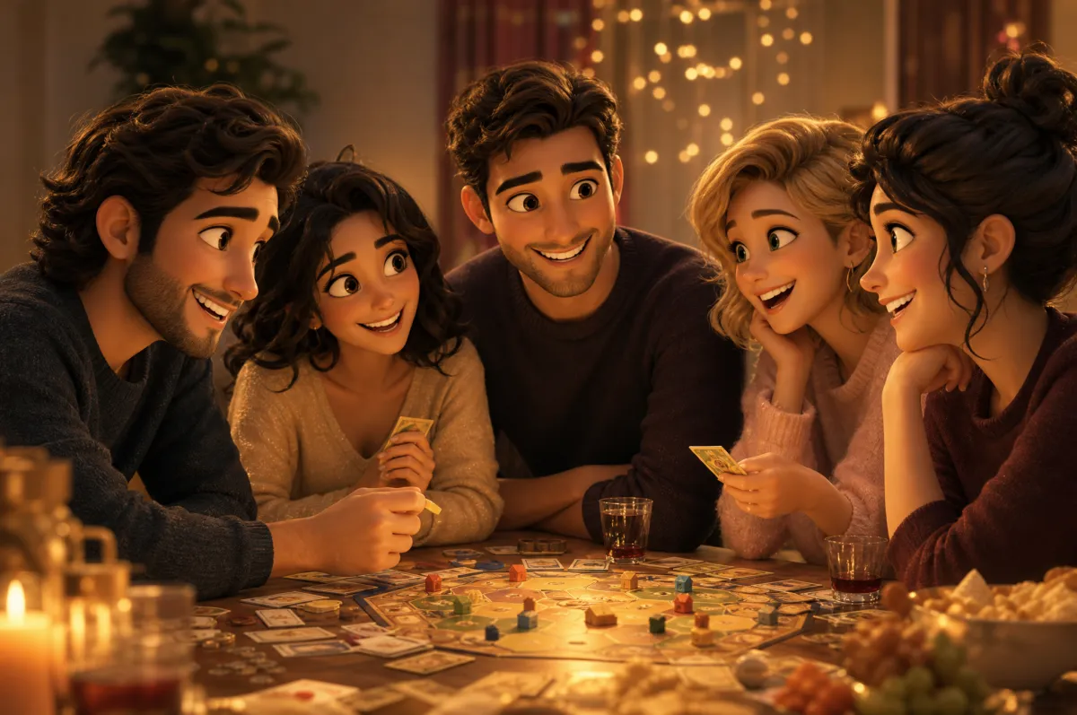 Компания друзей играет в настольную игру